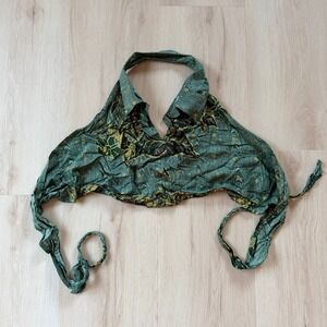 Wenger Hawaiian Inspirations Rayon Halter Top Tie back‎ Green Floral OS Tropical